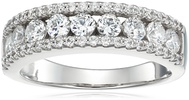 Amazon Essentials Platinum-Plated Sterling Silver Three Row Band Ring Set with Infinite Elements Zirconia, (previously Amazon Collection)