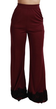 Dolce & Gabbana  Black Lace High Waist Wide Leg Maroon  Pants