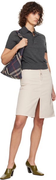 Navy Small Check Knitted Shoulder Bag