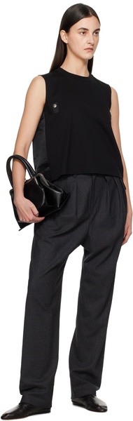 Black Nylon Twill Mix Cotton Jersey Tank Top