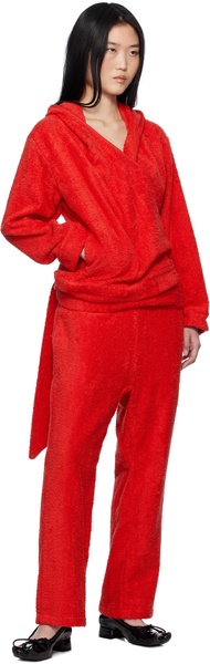 Red BathrobeV-hood Terrycloth Hoodie