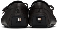 Brown Grained Leather Driver Sole Loafers