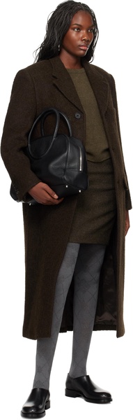 Brown 3 Button Boucle Wool Coat