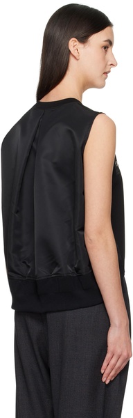 Black Nylon Twill Mix Cotton Jersey Tank Top