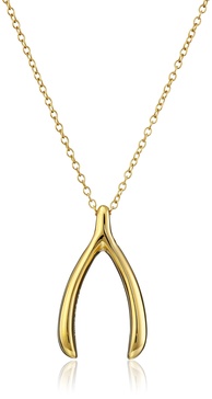 Amazon Essentials 18k Yellow Gold Plated Sterling Silver Wishbone Pendant Necklace , (previously Amazon Collection)