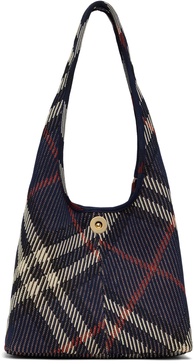 Navy Small Check Knitted Shoulder Bag