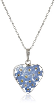 Amazon Essentials Sterling Silver Pressed Flower Heart Pendant Necklace (previously Amazon Collection)