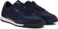 Navy Mixed-Material Lace-Up Sneakers