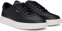 Black Coated-Leather Logo Sneakers