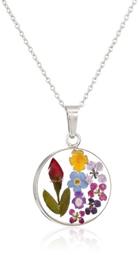 Amazon Essentials Sterling Silver Pressed Flower Round Pendant Necklace, 16" (previously Amazon Collection)