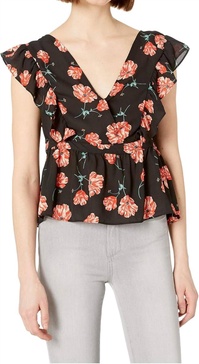 jack poppy love flutter sleeve blouse in black/red