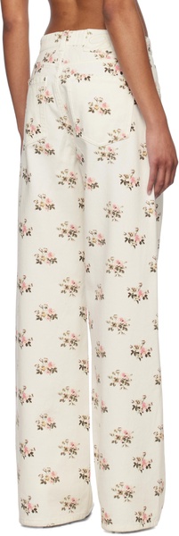 White & Pink Printed Boyfriend Jeans