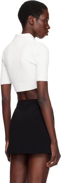 White Cropped Knit Polo