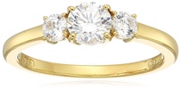 Amazon Essentials Yellow-Gold-Plated Sterling Silver Round 3-Stone Ring made with Infinite Elements Cubic Zirconia (1 cttw), Size 6, (previously Amazon Collection)