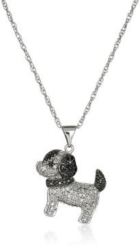 Amazon Essentials Sterling Silver White and Black Diamond Puppy Dog Pendant Necklace (1/2 cttw), 18", (previously Amazon Collection)