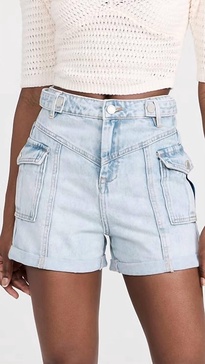women's the happy dance cargo denim mom shorts