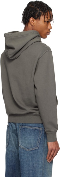 Gray Cotton Diagonal Fleece Resist Dyed Lens Hoodie