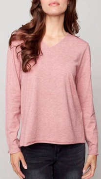 basic v-neck knit sweater in woodrose