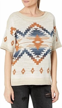 short sleeve graphic sweater in linen multi
