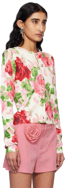 Off-White & Pink Peony-Printed Viscose Cardigan