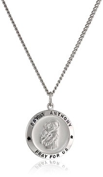 Amazon Essentials womens Sterling Silver Round Saint Anthony Pendant Necklace with Rhodium Plated Stainless Steel Chain, 20", (previously Amazon Collection)