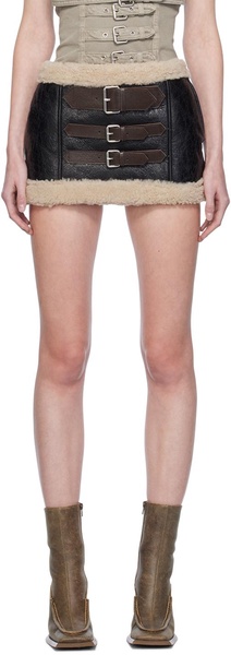 Black Pin-Buckle Shearling Miniskirt