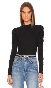 Shirred Sleeve Turtleneck Top