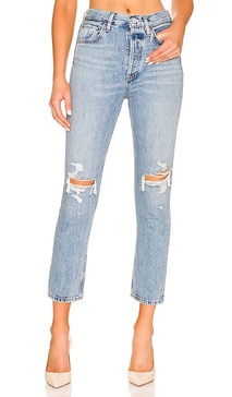 riley high rise straight crop jean in blitz (med indigo)
