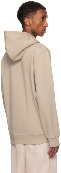 Beige Script Embroidery Hoodie
