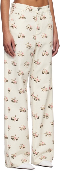 White & Pink Printed Boyfriend Jeans