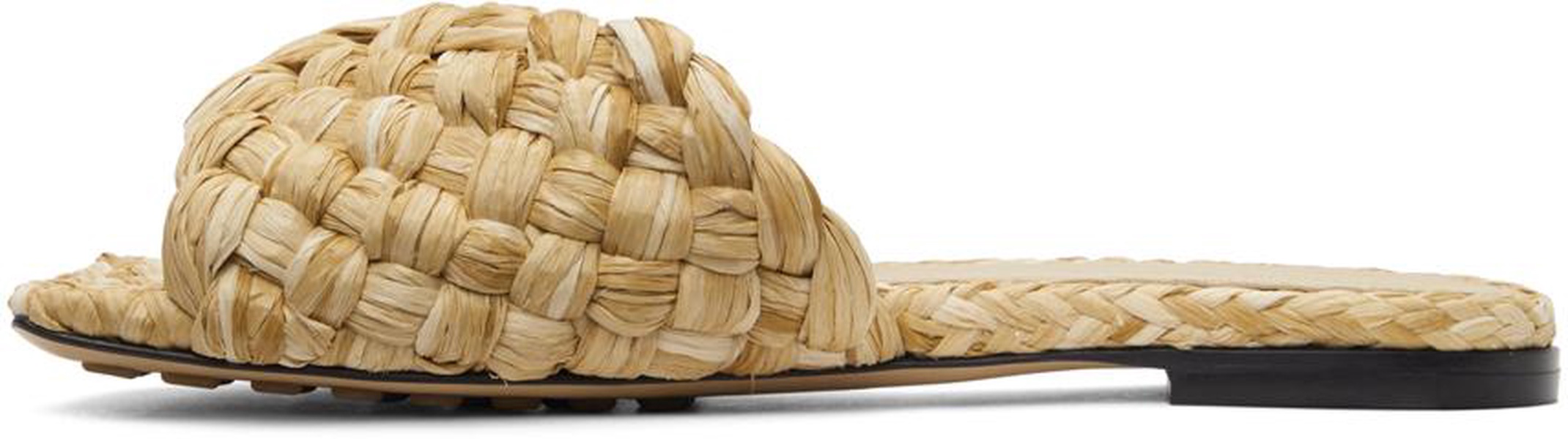 Beige Raffia Stretch Flat Sandals
