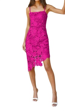 monica crochet lace dress in hot pink