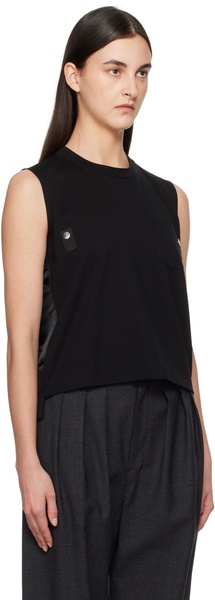 Black Nylon Twill Mix Cotton Jersey Tank Top