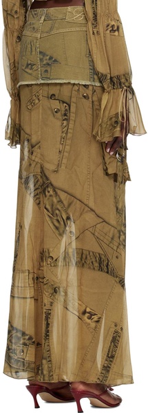 Khaki Cargo Denim Maxi Skirt