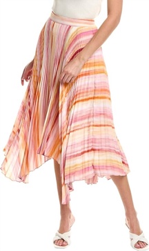 pleated multi print midi skirt in multicolor
