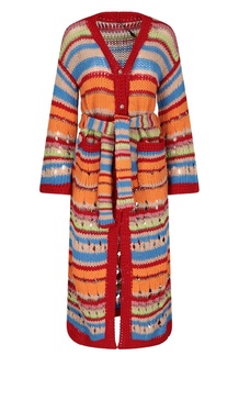 Striped Longline Belted Cardigan