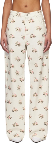 White & Pink Printed Boyfriend Jeans