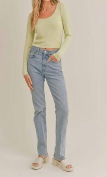 rach scoopneck long sleeve top in pistachio