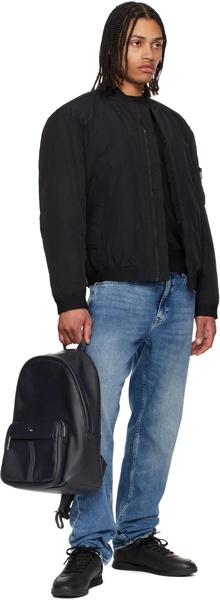 Navy Embossed-Logo Backpack