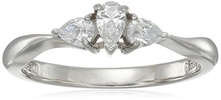Amazon Essentials Platinum-Plated Sterling Silver Infinite Elements Cubic Zirconia Pear 3-stone Ring, (previously Amazon Collection)