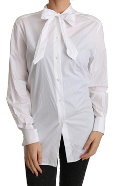 Dolce & Gabbana  Cotton White Scarf Neck Shirt Blouse Top