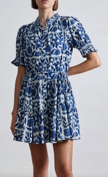 las alturas mini dress in batik floral indigo