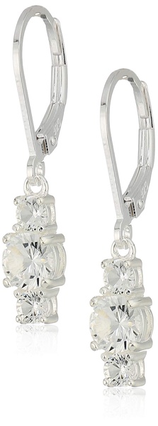 Amazon Essentials Sterling Silver Genuine and Created Gemstone Three Stone Birthstone Leverback Dangle Earrings , (previously Amazon Collection)
