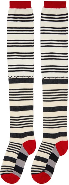 Off-White & Black Patch Stripes Socks