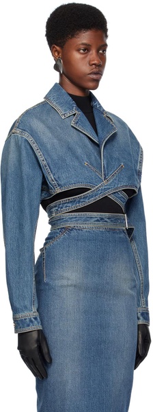 Cropped denim wrap jacket