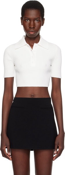 White Cropped Knit Polo
