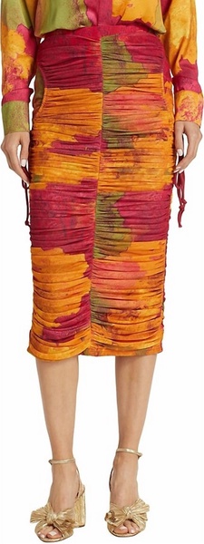 taka mesh midi skirt in red-yellow