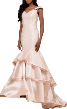 fitted off the shoulder prom dress in white