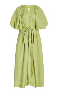 Evermore Belted Linen-Blend Maxi Shirt Dress