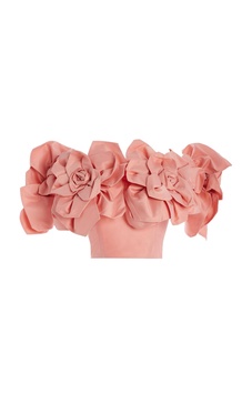 Etta Off-The-Shoulder Floral-Appliquéd Taffeta Crop Top